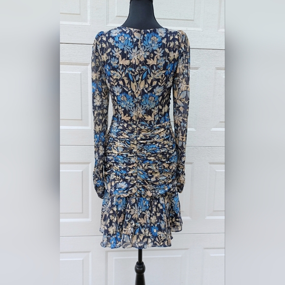 NWOT Monique Lhuillier Floral Chiffon Flounce Long Sleeve Dress Size 6 - Picture 8 of 15